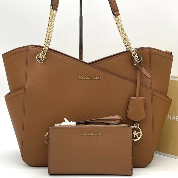 Michael Kors LG X Chain Shoulder Tote Bag & Double Zip Wallet Wristlet Luggage - Picture 3 of 10